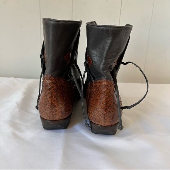 Designer Lorenzo Banfi Quilted Leather Snakeskin Slip On Boot Ankle Brown Sz 8.5 - Picture 4 of 12